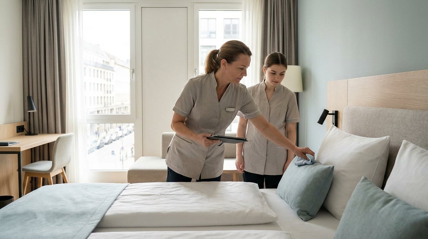 Qualitätskontrolle nach der Apartmentreinigung