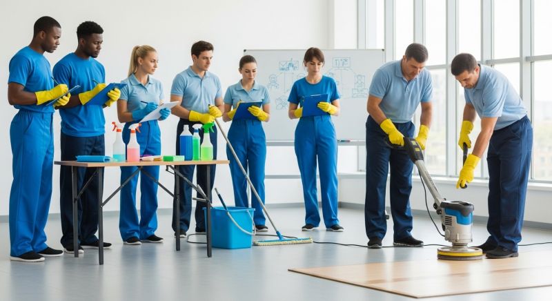 Team von Reinigungskräften bei einer Schulung