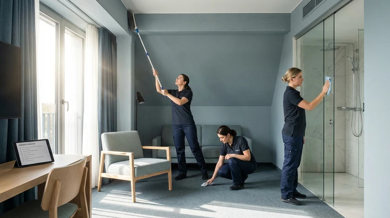 Gruendliche Grundreinigung von Hotelzimmern und Flaechen